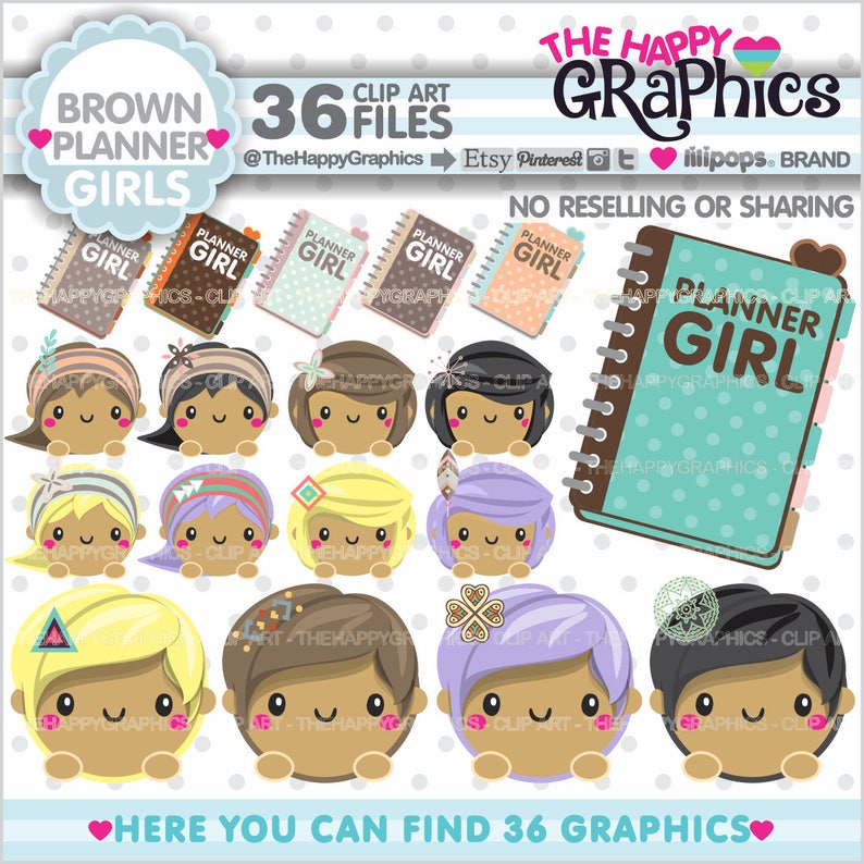 Planner Girl, Clipart, Planning Graphics, COMMERCIAL USE, Planner Party, Planner Accessories, Kawaii Clipart, Face Cliparts, Boho Clipart image 2