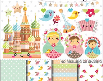 Russian Dolls Clipart, Matrioska Clipart, COMMERCIAL USE, Matrioshka Clipart, Planner Accessories, Babushka Graphics, Nesting Dolls
