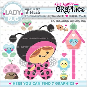 Ladybug Clipart, Ladybug Graphic, COMMERCIAL USE, Ladybug Party, Planner Accessories, Lady Bug Graphic, Lady Bug Clipart, Cute Clipart, Pink image 1