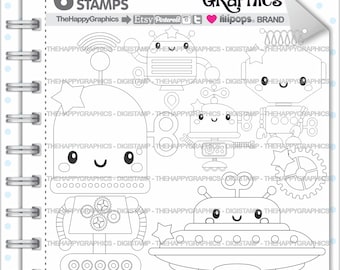 Robot Stamp, COMMERCIAL USE, Digi Stamp, Robot Digistamp, Robot Digital Stamp, Kawaii Stamps, Cute Stamps, Toy Digital Stamps, Scrap