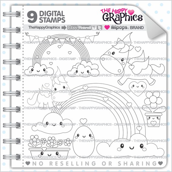 Unicorn Stamp, Commercial Use, Digi Stamp, Unicorn Digistamp, Rainbow Digital Stamp, Magical Digistamp, Cute Digital Stamp, Party Il_570xn