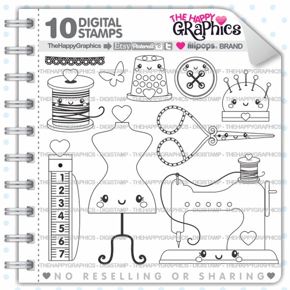 Sewing Stamps, Colorign Pages, COMMERCIAL USE, Seamstress Stamps, Coloring Images, Diva Stamps, Fashion Stamps, Scissors Stamp, Thread Stamp Il_570xn