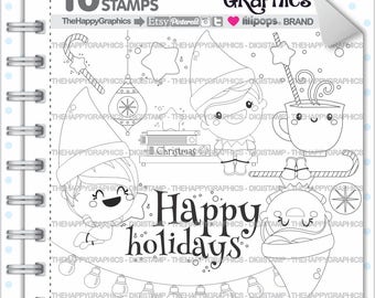 Christmas Stamp, COMMERCIAL USE, Digi Stamp, Digital Image, Christmas Digistamp, Christmas Coloring Page, Christmas Graphic, Elf