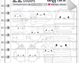 Love Stamp, Commercial Use, Digi Stamp, Digital Image, Love Digistamp, Coffee Digital Stamp, Valentines, Food Stamp, Perfect Pair, Outline