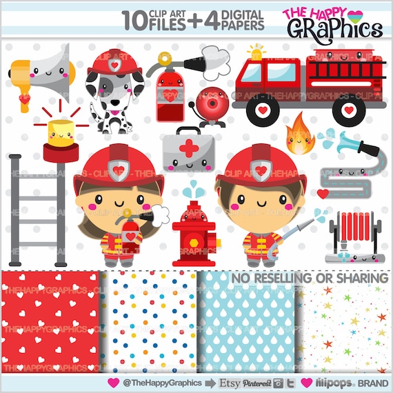 Firefighter Clipart, Firefighter Graphics, COMMERCIAL USE, Planner Accessories, Firefighter Party, Fire, Proffesion, Team Il_570xn