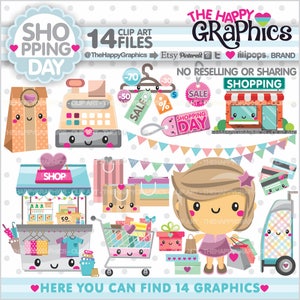 Shopping Clipart, Shopping Graphics, COMMERCIAL USE, Shop Graphics, Planner Accessories, Shopping Girl, Store, Shopping Day