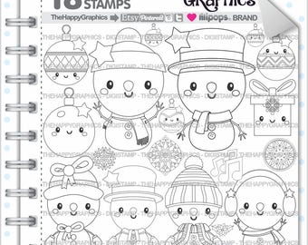 Christmas Stamp, COMMERCIAL USE, Digi Stamp, Digital Image, Christmas Digistamp, Christmas Coloring Page, Christmas Graphic, Snowman, Cute