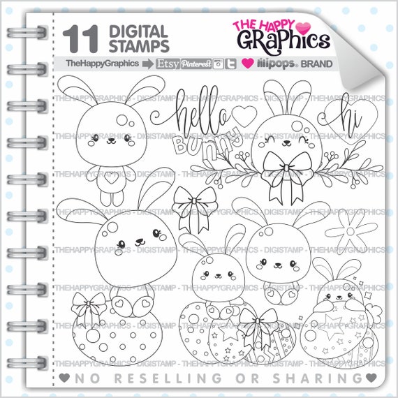 Spring Digistamp, Digital Images, Spring Digital, Digital Stamps, COMMERCIAL USE, Easter Graphics, Rabbit Digistamp, Spring Digital Stamp Il_570xn