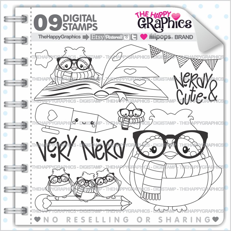 Owl Stamps, School Stamps, COMMERCIAL USE, Nerd Stamps, Nerdy Stamps, Back to School Stamps, Animal Stamps, Nerdy Images, Owl Clipart image 1