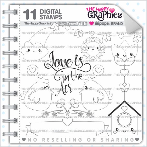 Love Stamp, Commercial Use, Digi Stamp, Digital Image, Love Digistamp, Coloring Page, Valentines Day Stamp, Cute Digistamp, Chicken, Outline Il_570xn