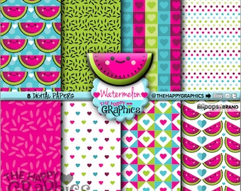 Fruit Digital Paper, COMMERCIAL USE, Printable Paper, Digital Paper Pack, Watermelon Digital Paper, Cute Background, Fruit