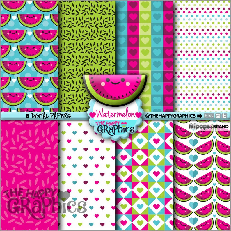 Fruit Digital Paper, COMMERCIAL USE, Printable Paper, Digital Paper Pack, Watermelon Digital Paper, Cute Background, Fruit image 1