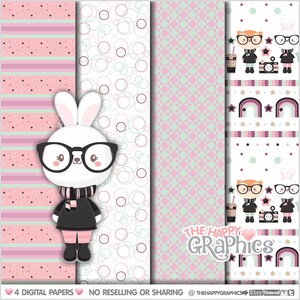 Hipster Digital Paper, COMMERCIAL USE, Hipster Pattern, Printable Paper, Craft Pattern, Digital Pattern, Cool Paper, Rabbit Paper, Bunny image 1