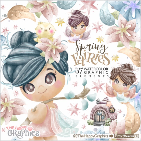 Fairy Clipart, Fairy Graphics, COMMERCIAL USE, Spring Clipart, Spring Graphic, Children Illustration, Clipart, Watercolor Clipart, Fairytale Il_570xn
