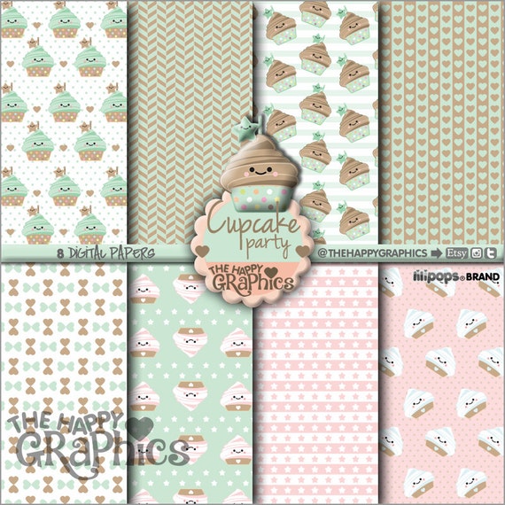 Cupcake Digital Paper, COMMERCIAL USE, Cupcake Pattern, Printable Paper, Cupcake Paper, Cupcake Party, Cupcake Celebration, Pack Il_570xn