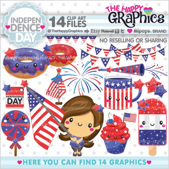 4th of July Clipart, 4th of July Graphics, COMMERCIAL USE, Planner Accessories, 4th of July Party, Independence Day, Cute Clipart. Girl Il_570xn