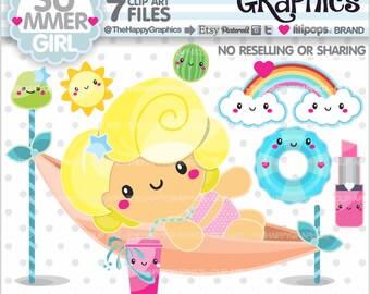 Summer Clipart, 80%OFF, Summer Graphic, COMMERCIAL USE, Summer Party, Summer Girl, Planner Accessories, Girl Beach, Beach Party