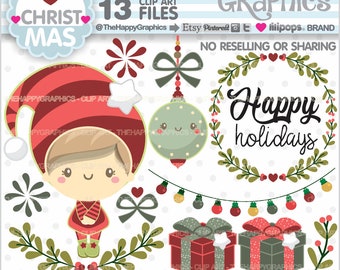 Christmas Clipart, Christmas Graphics, COMMERCIAL USE, Christmas Girl, Happy Holidays, Christmas Party, Christmas Decor, Christmas Gift