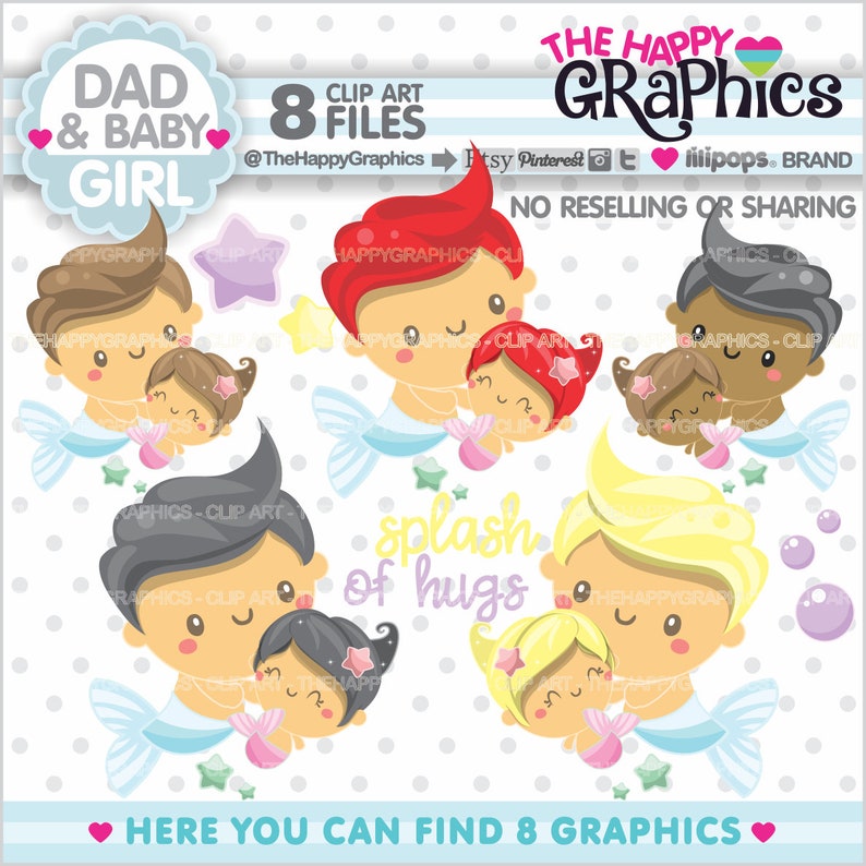 Dad Clipart, Dad Graphics, COMMERCIAL USE, Mermaid Clipart, Father Graphic, Father Clipart, Baby Clip Art, Family Clipart, Baby Girl image 1