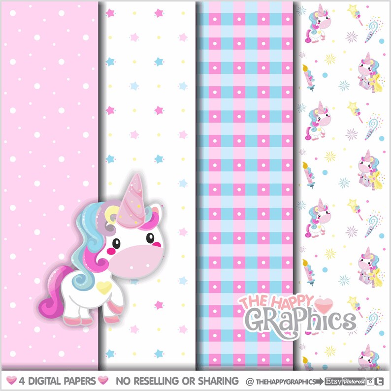 Unicorn Digital Paper, COMMERCIAL USE, Unicorn Pattern, Printable Paper, Magical Pattern, Cute Digital Paper, Printable Patterns, Birthday image 1