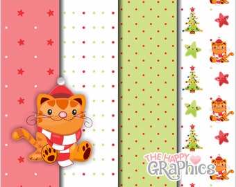 Christmas Digital Paper, Christmas Pattern, Christmas Cat, Christmas Background, Digital Scrapbook Paper, Scrapbook Paper, Printable, Cute