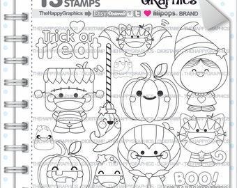 Halloween Stamp, COMMERCIAL USE, Digi Stamp, Digital Image, Halloween Digistamp, Halloween Coloring Page, Halloween Graphic, Cute