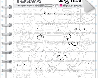 Love Stamps, Commercial Use, Digi Stamp, Digital Image, Love Digistamp, Coloring Page, Valentines Day Stamps, Cute Digistamp, Heart, Kiss