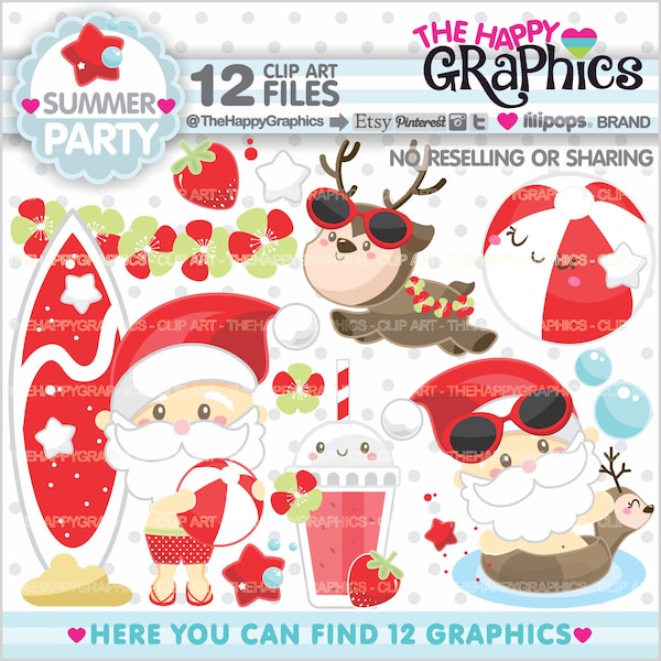 Clipart de Noël, graphique de Noël, utilisation commerciale, Clipart d'été, été de Noël, Clipart de père Noël, Clipart de père Noël, Clipart de renne