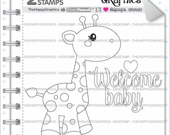 Baby Giraffe, Digital Stamp, COMMERCIAL USE, Digi Stamp, Baby Digistamp, Animal Digital Stamp, Welcome Baby Digistamp, Nursery Stamp, Cute