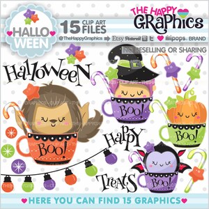 Halloween Clipart, Halloween Graphic, COMMERCIAL USE, Halloween Party, Halloween Witch, Halloween Celebration, Halloween Kawaii image 1
