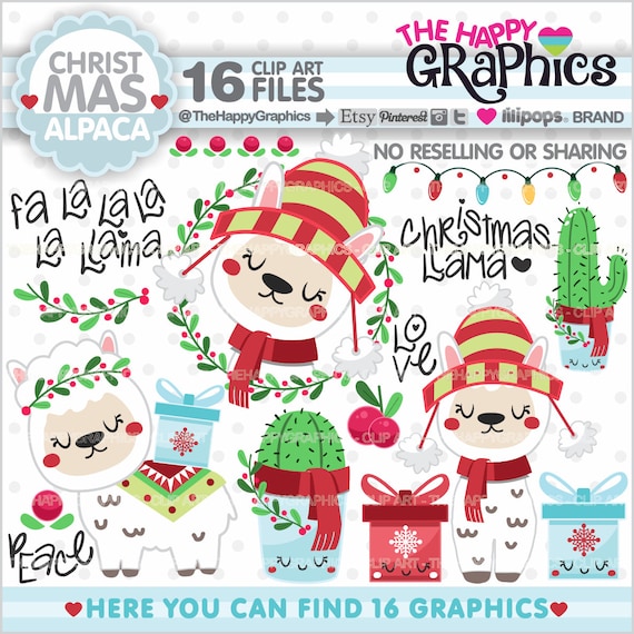 Alpaca Clipart, Alpaca Graphic, Commercial Use, Christmas Clipart, Christmas Clip Art, Llama Clip Art, Llama Clipart, Animal Clipart, Cactus Il_570xn