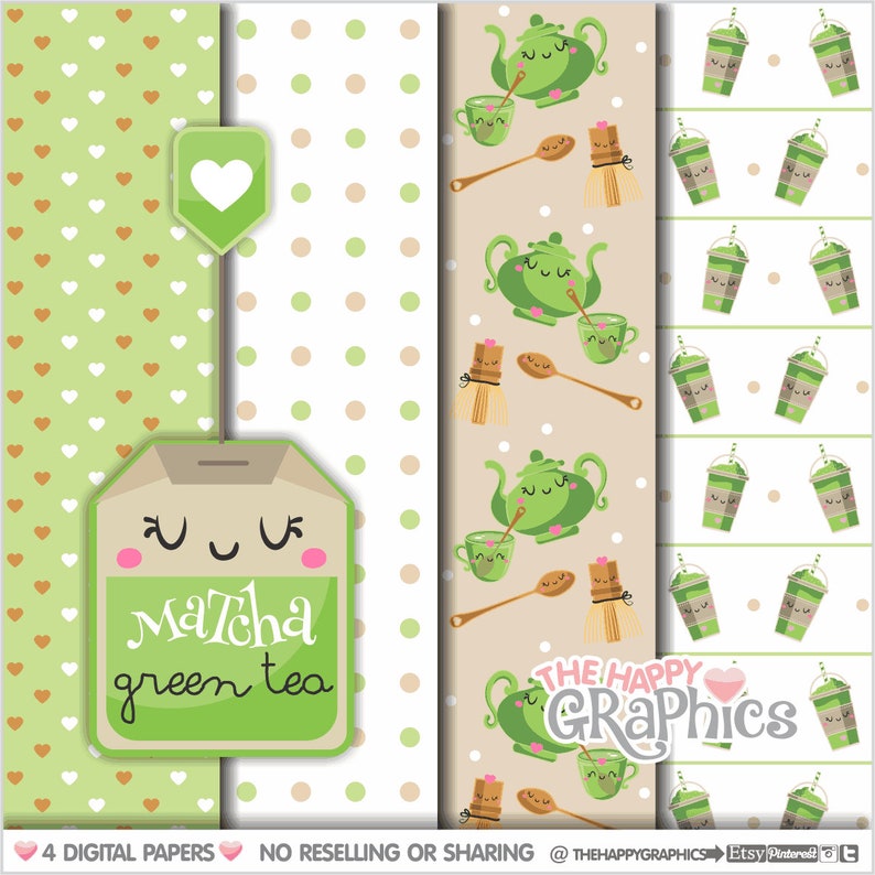 Matcha Green Tea, Digital Paper, COMMERCIAL USE, Tea Pattern, Printable Paper, Matcha Pattern, Matcha Digital Paper, Beverage Digital Paper image 1