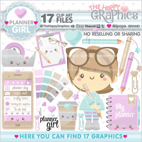 Planner Clipart, Planner Graphics, COMMERCIAL USE, Planner Icons, Planning Clipart, Planner Accessories, Planner Girl, Digital Images, Cute Il_570xn