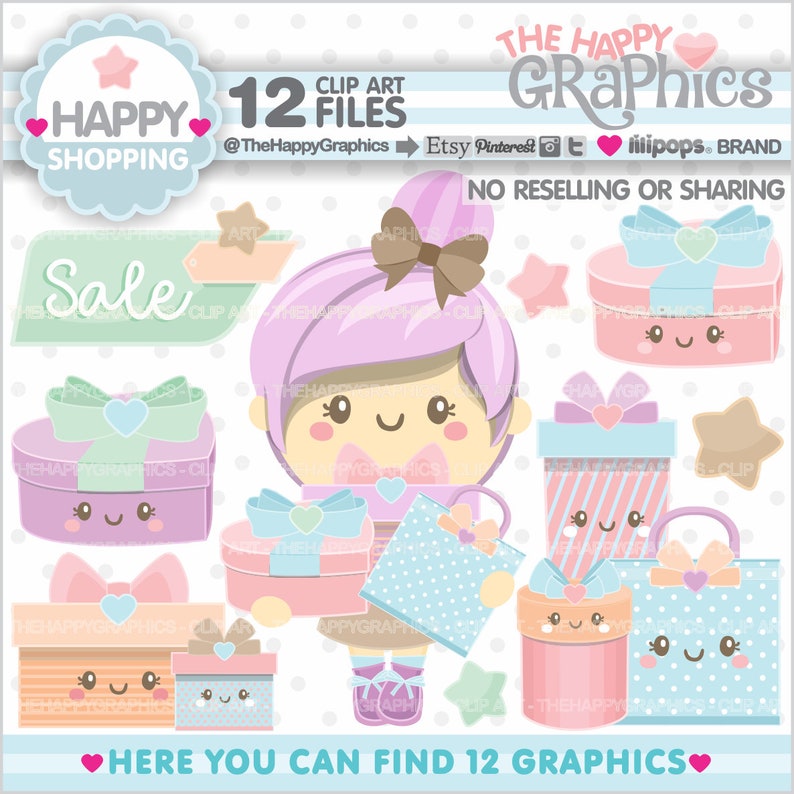 Shopping Clipart, Shopping Graphics, COMMERCIAL USE, Present Graphics, Gift Box Clipart, Shopping Day Clipart, Cute Box, Shopping Girl, Cute image 1