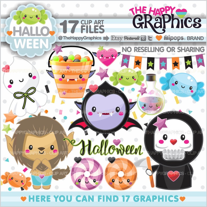 Halloween Clipart, Halloween Graphic, COMMERCIAL USE, Halloween Party, Halloween Planner, Halloween Celebration, Halloween Kawaii, Cute image 1