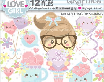 Love Clipart, Love Graphic, Valentines Day Clipart, COMMERCIAL USE, Valentine Graphic, Be My Valentine, Girl Clipart, Spring Clipart, Flower
