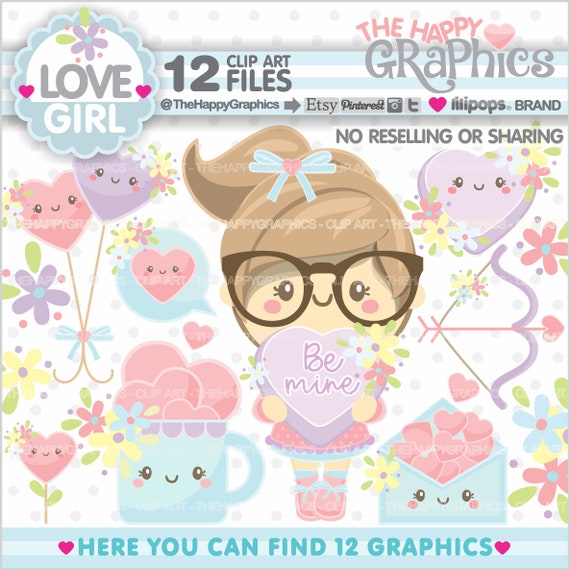 Love Clipart, Love Graphic, Valentines Day Clipart, COMMERCIAL USE, Valentine Graphic, Be My Valentine, Girl Clipart, Spring Clipart, Flower Il_570xn