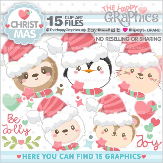Christmas Clipart, Christmas Faces, COMMERCIAL USE, Christmas Graphics, Winter Clipart, Animal Clipart, Digital Christmas, Digital Winter Il_570xn