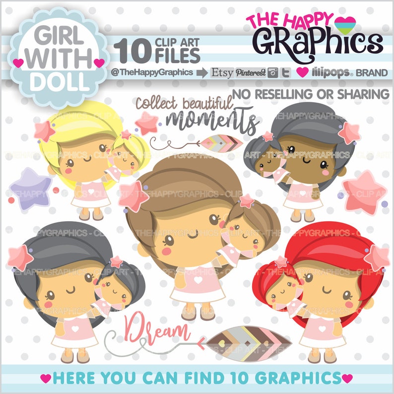 Girl Clipart, COMMERCIAL USE, Girl Graphics, Doll Graphic, Doll Cliparts, Girl with Doll, Dolly Clipart, Cute Clipart, Doll Clip Art image 1