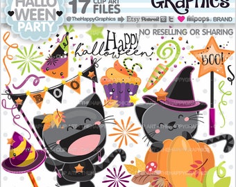 Halloween Clipart, Halloween Graphic, COMMERCIAL USE, Halloween Party, Halloween Cat, Halloween Celebration, Halloween Kawaii, Cat Clipart