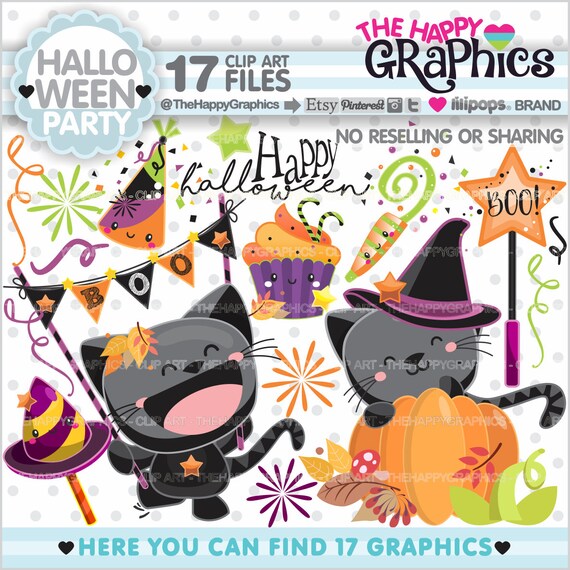 Halloween Clipart, Halloween Graphic, COMMERCIAL USE, Halloween Party, Halloween Cat, Halloween Celebration, Halloween Kawaii, Cat Il_570xn