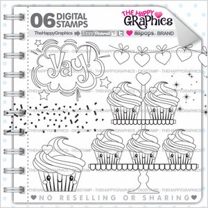 Cupcake Stamps, Cupcake Digital Stamps, COMMERCIAL USE, Dessert Stamps, Sweet Stamps, Coloring Pages, Coloring Images, Cupcake Clipart, Fun