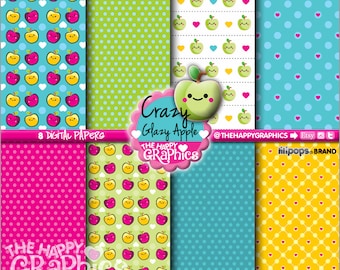 Back to School, Digital Paper, COMMERCIAL USE, Apple Digital Paper, Printable Paper, Digital Paper Pack, Fruit Digital Paper