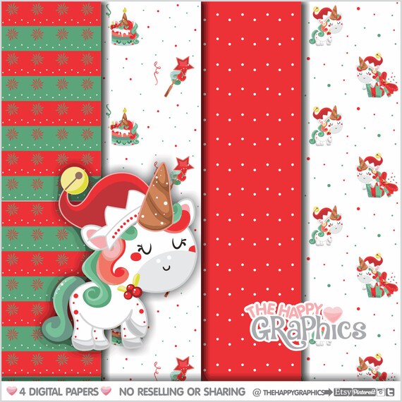 Christmas Digital Paper, COMMERCIAL USE, Christmas Pattern, Printable Paper, Winter Pattern, Winter Digital Paper, Unicorn Paper, Pattern Il_570xn