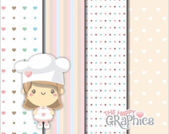 Bakery Digital Paper, COMMERCIAL USE, Pastry Girl Pattern, Printable Paper, Cute, Pastel Paper, Baker Girl Paper, Food Paper, Digital Paper