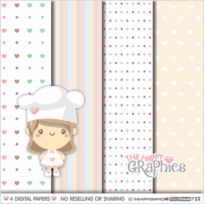 Bakery Digital Paper, COMMERCIAL USE, Pastry Girl Pattern, Printable Paper, Cute, Pastel Paper, Baker Girl Paper, Food Paper, Digital Paper image 1