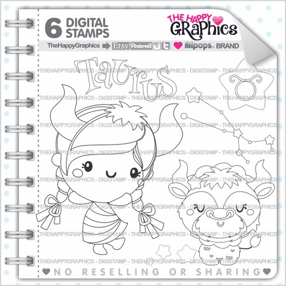 Taurus Digistamp, Taurus Digital Stamp, COMMERCIAL USE, Digital Stamp, Zodiac Digistamp, Zodiac Stamp, Constellation Stamp, Zodiac Sign Il_570xn