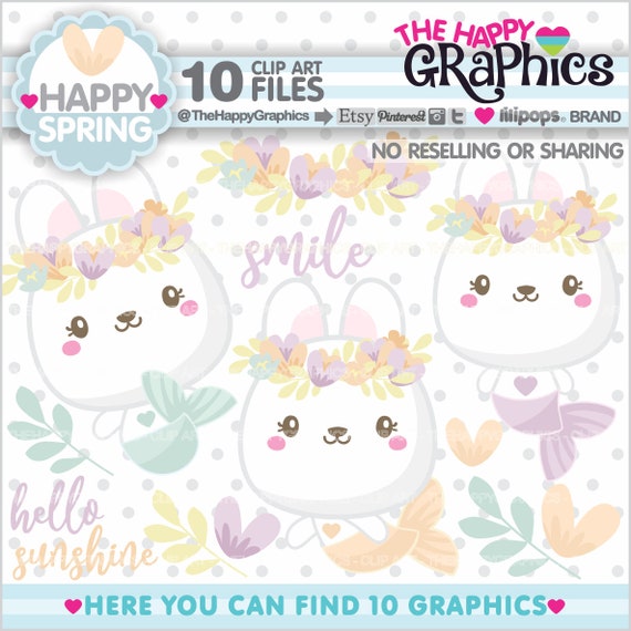 Mermaid Clipart, Mermaid Graphics, COMMERCIAL USE, Bunny Cliparts, Rabbit Clipart, Easter Clip Art, Easter Party, Rabbit Clip Art, Fish Il_570xn