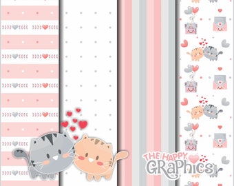 Love, Digital Paper, Valentine's Day, Pattern, Digital Pattern, Cat Pattern, Printable Paper, Cat Paper, Couple Paper, Love Paper, Love Png