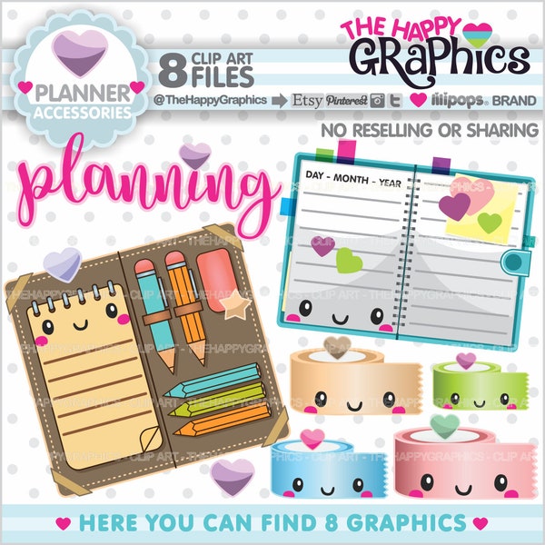 Planner Clipart, Planner Graphics, COMMERCIAL USE, Planner Icons, Planning Clipart, Planner Accessories, Planner Girl, Plan, School Clipart